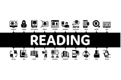 Reading Library Book Minimal Infographic Banner Vector