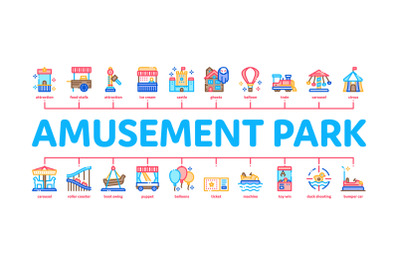 Amusement Park Minimal Infographic Banner Vector