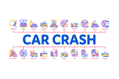 Car Crash Accident Minimal Infographic Banner Vector