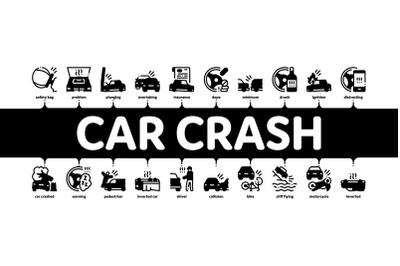 Car Crash Accident Minimal Infographic Banner Vector