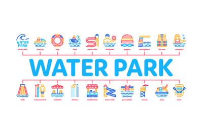 Water Park Attraction Minimal Infographic Banner Vector