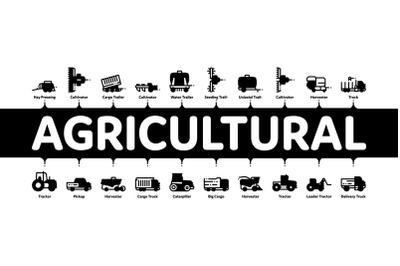 Agricultural Vehicles Minimal Infographic Banner Vector