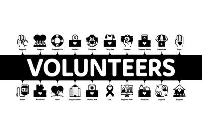 Volunteers Support Minimal Infographic Banner Vector