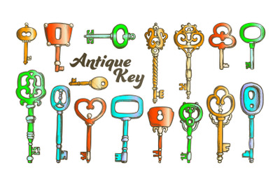 Key In Different Form And Material Ink Color Set Vector