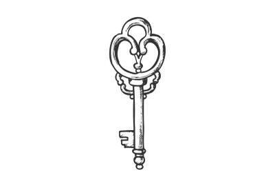 Key Antique Access Device Ink Hand Drawn Vector