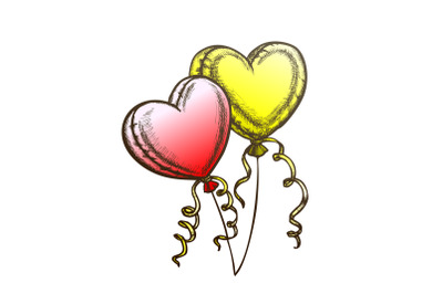 Balloons In Heart Form With Ribbon Retro Vector