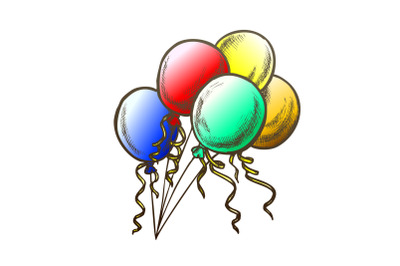 Balloons With Curled Ribbon Monochrome Vector