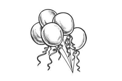 Balloons With Curled Ribbon Monochrome Vector