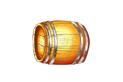 Drawn Lying Vintage Wooden Barrel Side View Color Vector