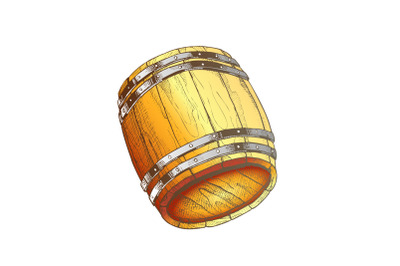 Drawn Old Oak Wooden Barrel For Beverage Color Vector