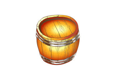 Hand Drawn Standing Vintage Wooden Barrel Color Vector