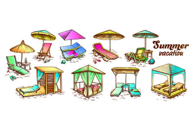 Summer Vacation Beach Furniture Set Retro Vector