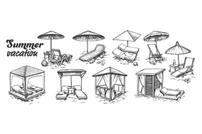 Summer Vacation Beach Furniture Set Retro Vector