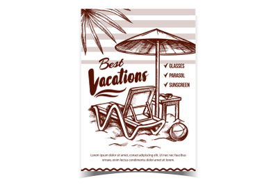 Best Vacations On Beach Advertising Poster Vector