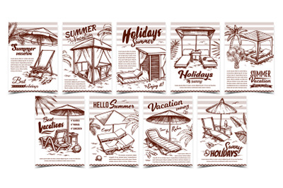 Summer Vacation Advertising Posters Set Vector