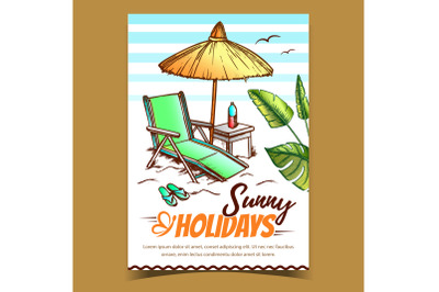 Sunny Holidays Coast Advertising Poster Vector