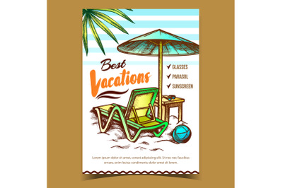 Best Vacations On Beach Advertising Poster Vector