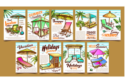 Summer Vacation Advertising Posters Set Vector