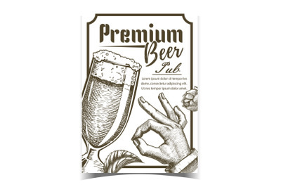 Premium Beer Pub Tavern Advertising Poster Vector