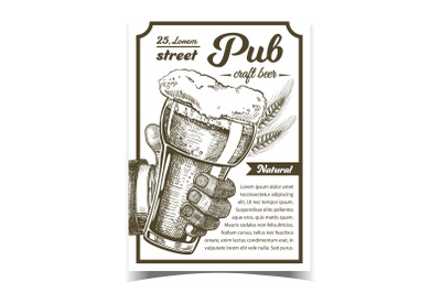 Pub Natural Craft Beer Advertising Poster Vector