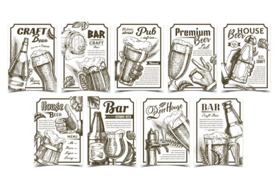 Beer Pub Collection Advertising Posters Set Vector