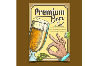 Premium Beer Pub Tavern Advertising Poster Vector