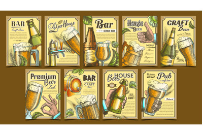 Beer Pub Collection Advertising Posters Set Vector