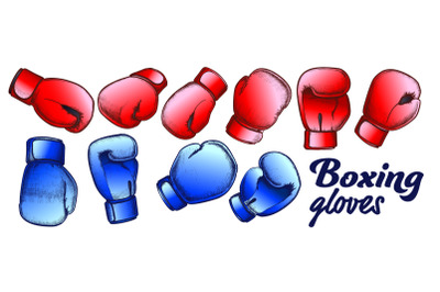 Boxing Gloves For Sport Competition Set Color Vector