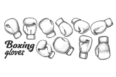 Boxing Gloves For Sport Competition Set Ink Vector