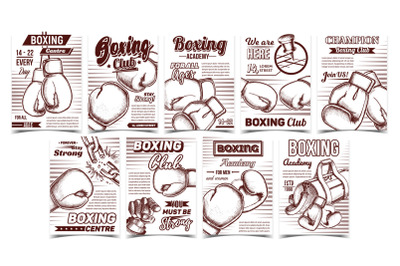 Boxing Club Academy Advertising Posters Set Vector