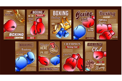 Boxing Club Academy Advertising Posters Set Vector