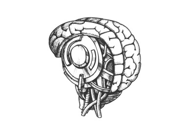 High Technology Robotic Brain Monochrome Vector