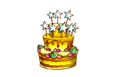 Birthday Cake Decorated With Stars Retro Vector