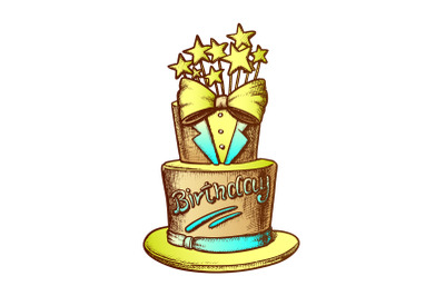 Birthday Cake Decorated In Suit Form Ink Vector