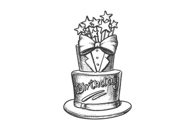 Birthday Cake Decorated In Suit Form Ink Vector