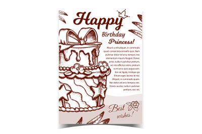 Birthday Cake Decorated With Bow Banner Vector