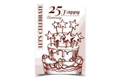 Birthday Cake Decorated With Stars Poster Vector