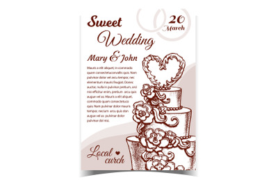 Cake Decorated Flowers And Heart Banner Vector