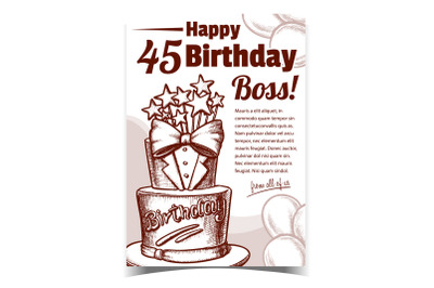 Birthday Cake Decorated In Suit Form Banner Vector