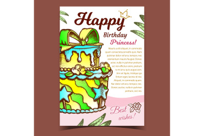 Birthday Cake Decorated With Bow Banner Vector