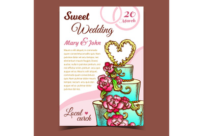 Cake Decorated Flowers And Heart Banner Vector