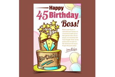 Birthday Cake Decorated In Suit Form Banner Vector