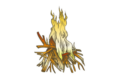 Traditional Burning Timbered Stick Color Vintage Vector