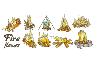 Campfire Collection Different Ink Color Set Vector