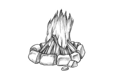 Traditional Burning Campfire Monochrome Vector