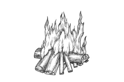 Traditional Burning Firewood Monochrome Vector