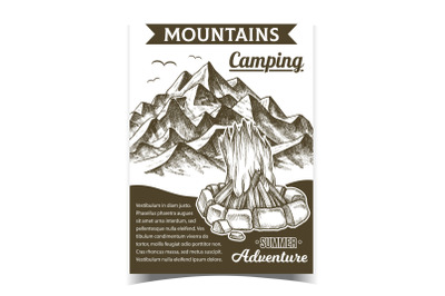 Mountains Camping Fire Advertising Poster Vector