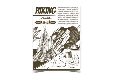 Hiking Healthy Lifestyle Advertising Poster Vector