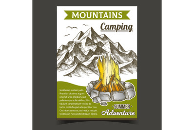 Mountains Camping Fire Advertising Poster Vector