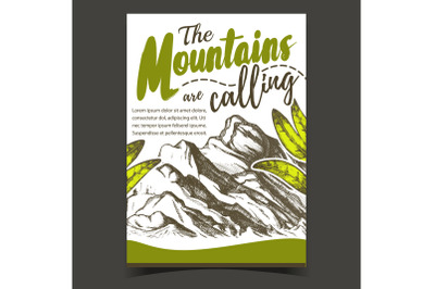 Mountains Calling Hiking Advertising Poster Vector